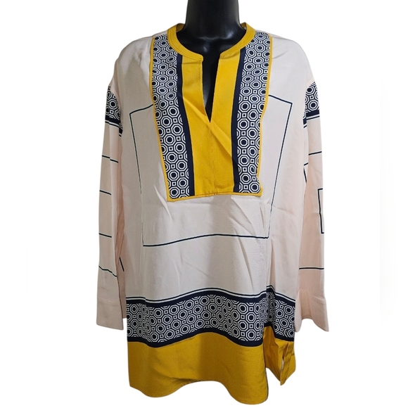 NWT Tory Burch Tunic Aston Silk Geometric Pink Mustard Medium